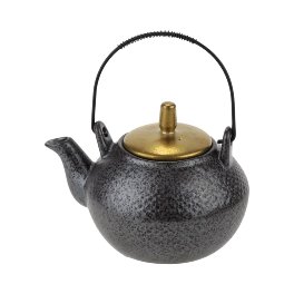 tea pot Ceylon, black/gold, porcelain/metal,