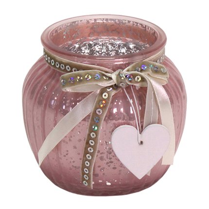 Tealight holder w. wooden heart, rose