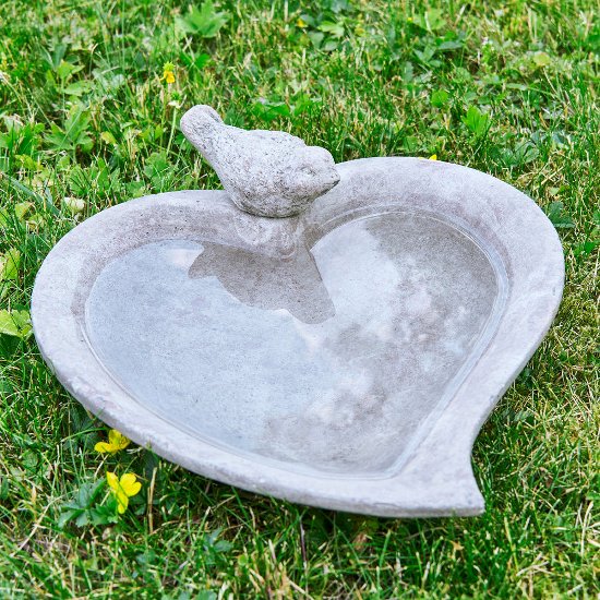 Bird bath Heart, antique grey