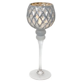 Candle holder o. foot, white/silver