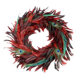 Wreath peacock feather, red
