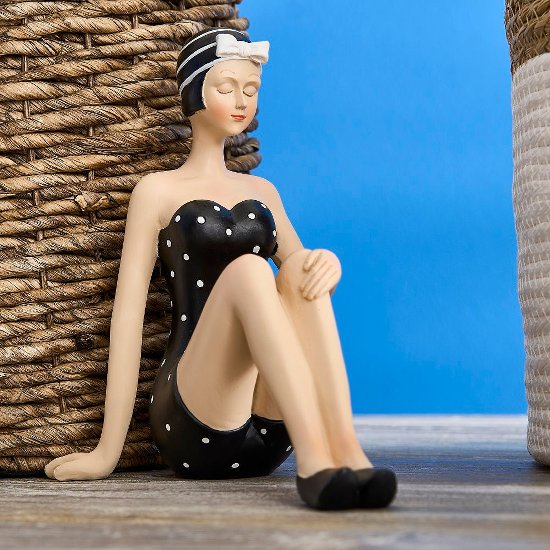 Sitting lady in swimsuit, black/white