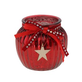 Candle holder w. wooden star, red