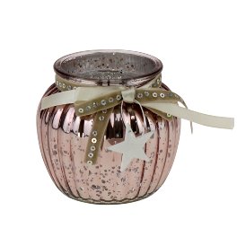 Candle holder w. wooden star, light pink