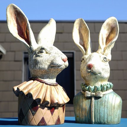Rabbit bust Heidi, turquoise/cream/gold