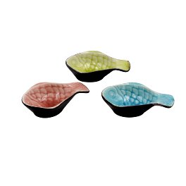 mini fish dish, 3 ass., stoneware, 11x8x3 cm