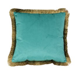 Cushion w. fringes, turquoise