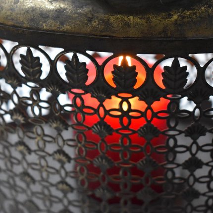 Lantern, oval, gold/grey brushed