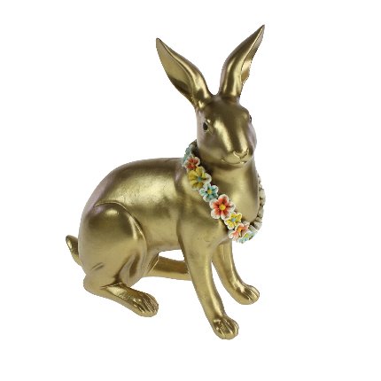 Hula rabbit w. flower chain, gold