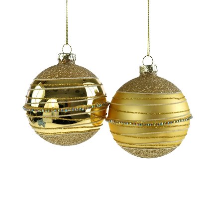 Glass ball with rhinestone, gold glitter