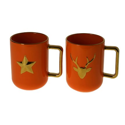mug Star/Deer, 2 ass., orange/gold, New Bone,