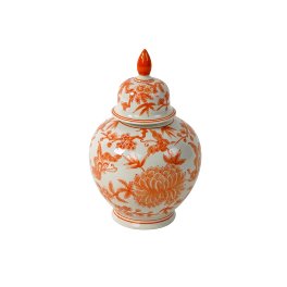 Vase à couvercle Papillon, orange/blanc