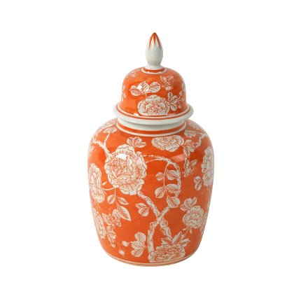 Vase à couvercle Jardin, orange/blanc