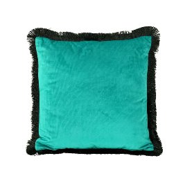 Cushion w. fringes, turquoise/black