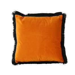 Cushion w. fringes, orange/black