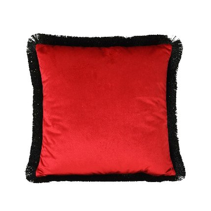 Cushion w. fringes, red/black