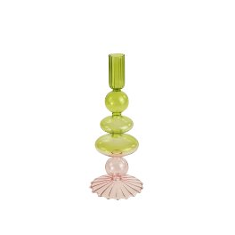 Glass candle holder Philine, pink/green