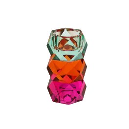 Candle holder, pink/orange/blue, crystal
