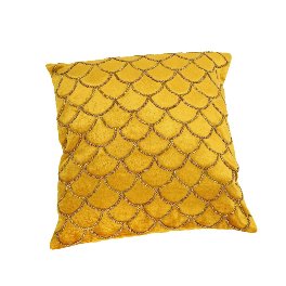 Cushion Mermaid, w. bead decoration, yellow
