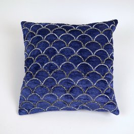 Cushion Mermaid, w. bead decoration, blue