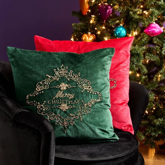 Merry Christmas cushion, green