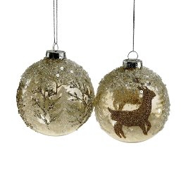 Glass ball deer/fir, beige