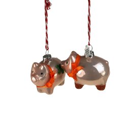 Glass pendant lucky pig pink/orange