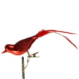 Clamp bird w. feather, red