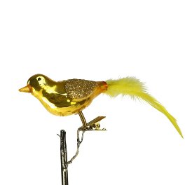 Clamp bird w. feather, yellow