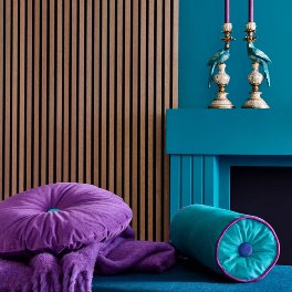 Coussin décoratif, rond, violet/turquoise