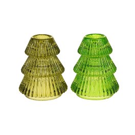 Candle holder christmas tree, 2 ass., green