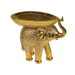 Elephant w. bowl, antique gold