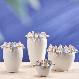 Vase avec oiseaux, blanc, grès