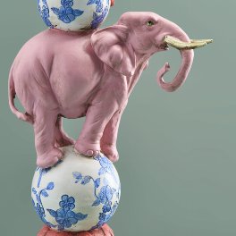 Candle holder bird on elephant, pink
