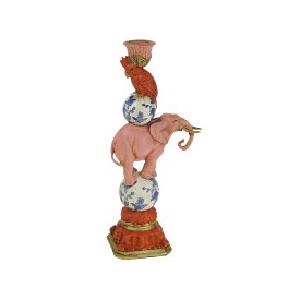 Candle holder bird on elephant, pink