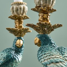 Candle holder parrot 2 ass., turquoise