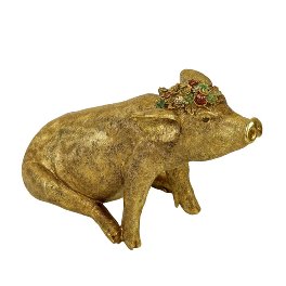 Cochon Molli avec couronne de fleurs, or