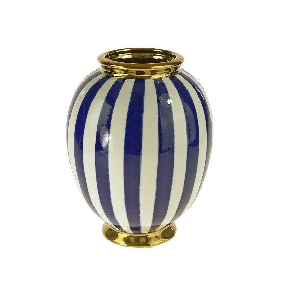 Vase, blue/white striped