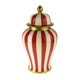 Lidded vase, red/white striped