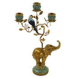candle holder Elephant, gold, poly/metal,
