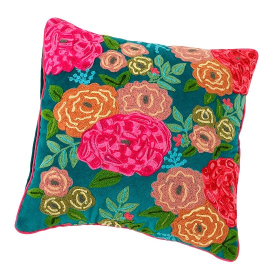 Cushion Lotte, hand embroidered, turquoise,