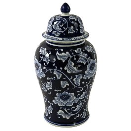 Lidded vase Daan, blue, hand-painted
