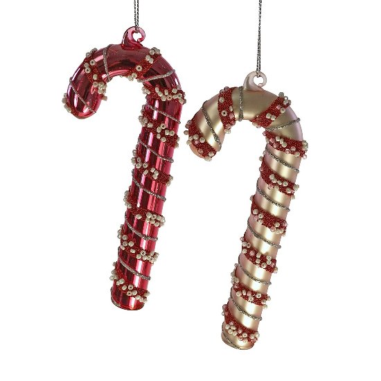Glass hanger suger cane, 2 ass., white/red