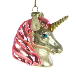 Glass hanger unicorn, white/pink