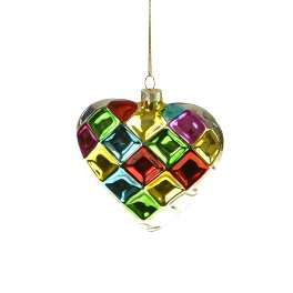 Glass hanger heart, multicoloured