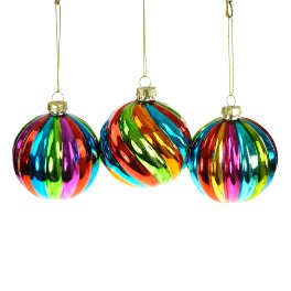 Glass ball, striped, 3 ass., multicoloured