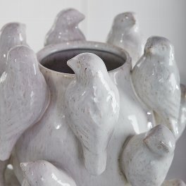 Vase avec petits oiseaux, blanc