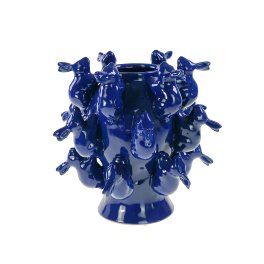Vase m. Häschen, kobaltblau