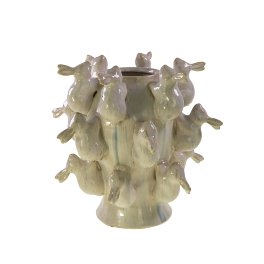 Vase w. bunnys, white