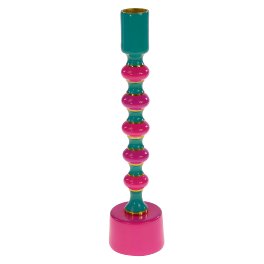 Candle holder, turqouise/pink
